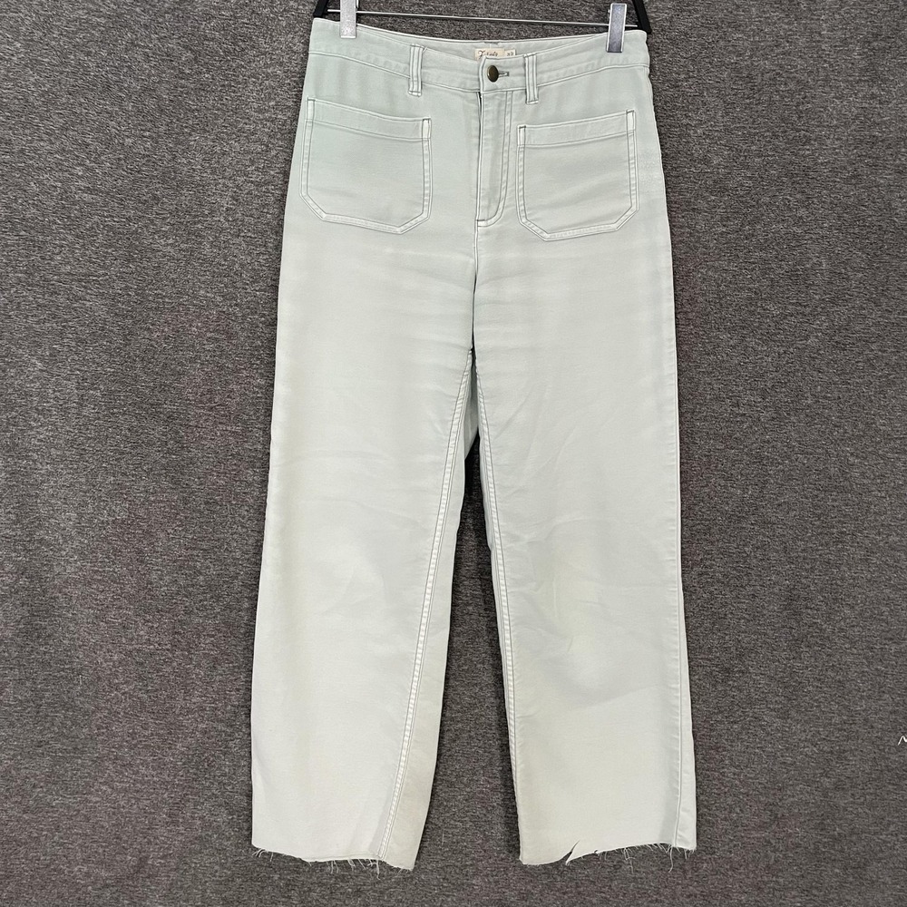 Faherty Jeans Women 26 Light Blue High Rise Wide Leg Stretch Terry Patch Pocket